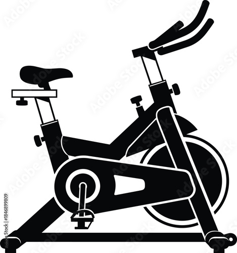 Vector Black Silhouette of an Indoor Stationary Exercise Bike  Icon Representing Fitness, Spinning, Gym Workout, Cardio, and Active Lifestyle.