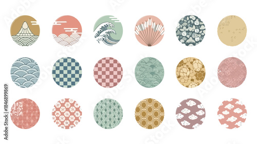 Japanese Circle Patterns Vector Illustration Collection: Oriental Design Elements for Creative