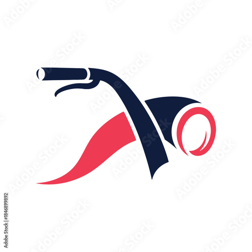 Abstract stylized letter N with red and navy blue typography