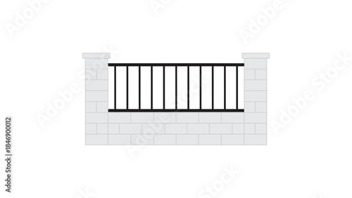 Modern gray brick wall with black metal railing