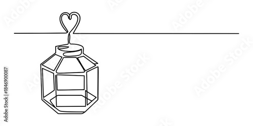 A continuous line art representation of a decorative hanging lantern with a heart hook Vector, illustration