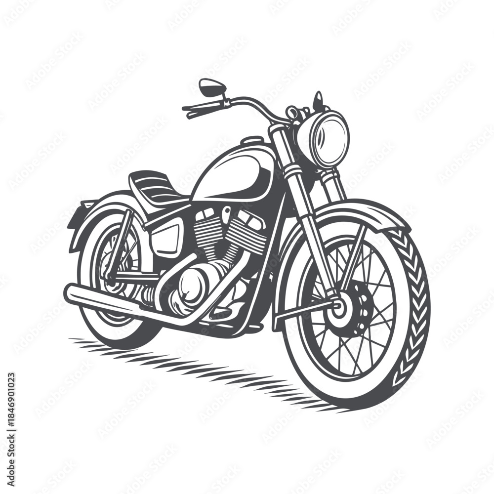 Fototapeta premium Vintage motorcycle with detailed engine and wheels black white