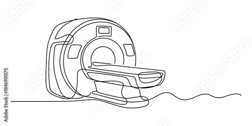 A minimalist single-line illustration depicting a modern mri scanner for medical diagnosis Vector, illustration