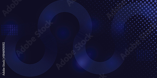 Abstract blue geometric lines glowing on dark blue background. . Futuristic technology concept. white pattern  for banner, wallpaper, cover Vector illustration .