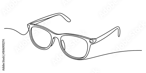 Continuous single line art drawing of modern stylish eyeglasses on white background Vector, illustration