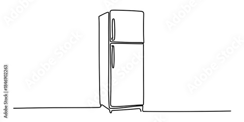 Continuous line drawing of a refrigerator minimalist sketch on white background Vector, illustration