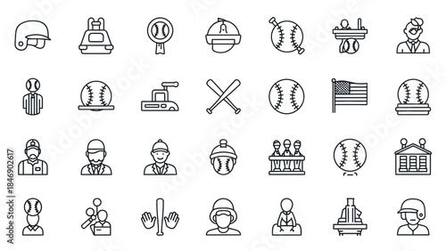 Set of baseball and industrial icons in line style
