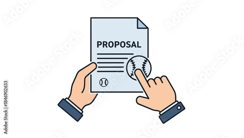 Businessman presenting baseball as proposal concept