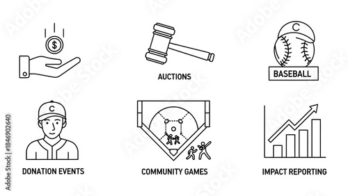 Charity baseball event with auctions and community games