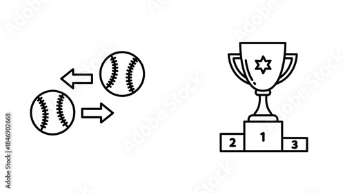 Baseball and trophy cup on podium for competition winner