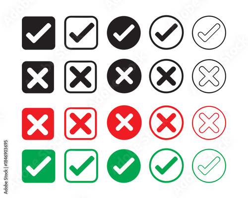 check mark button icon set.accepted or rejected button icons set,yes or no icons,vector illustraion.	