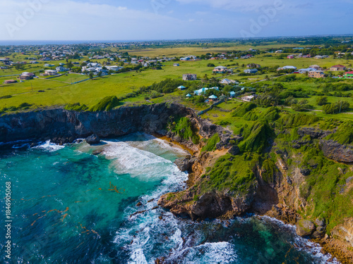 Schilderij op canvas Spring Bay aerial view at Ragged Point in historic village of Marley Vale, Saint Philip, Barbados