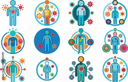 Human Anatomy Icon Set Featuring Heart, Liver, Kidney, Lungs, Intestine, Digestive System, Muscular System, Nervous System and Internal Organs – Flat Medical Vector Illustration for Healthcare, Educat