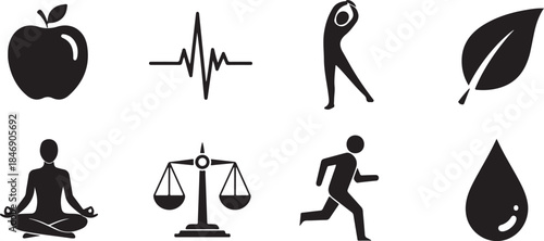 Eight icons representing wellness and balance