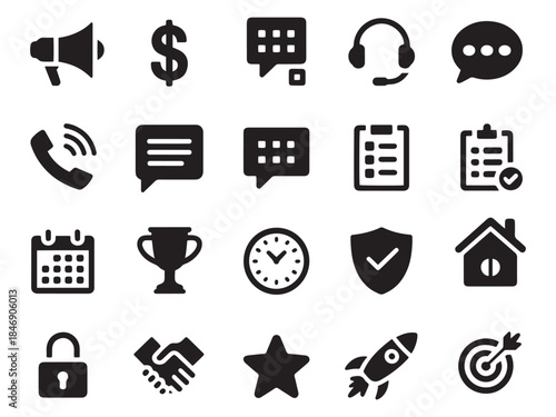 Modern glyph style icons set communication business finance technology and success symbols collection