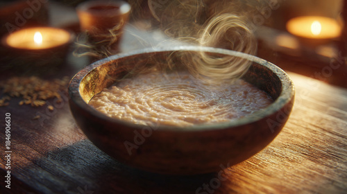 A warm bowl of oatmeal, emanating gentle wisps of steam