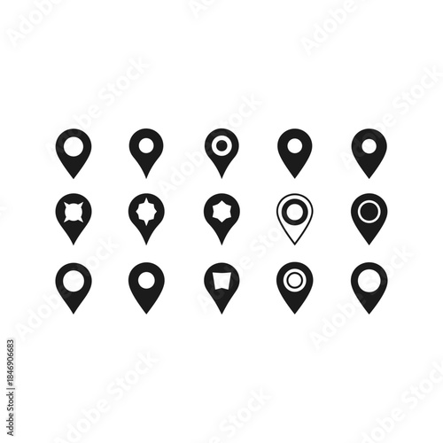 Vector illustration set of map pointers, location pins, and navigation icons for web design and business