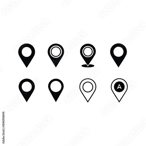 Set of map pointer icons for GPS location and travel navigation design vector symbol illustration