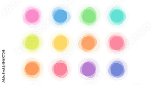 Abstract colorful pastel circles illustration set on white background