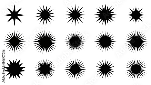 Set of isolated starburst shapes on white background. Decorative design elements.