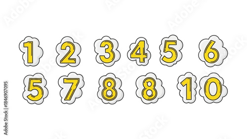 Set of ten colorful numbers from one to ten, cloud shape, graphic design vector illustration