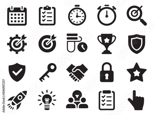 Modern collection of 20 glyph style icons for business and productivity visuals