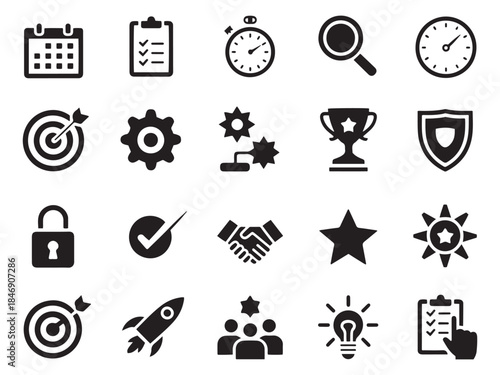 Collection of 20 modern glyph style icons for business success productivity and strategy planning