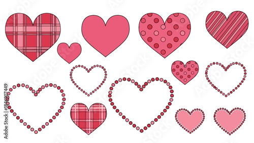 Valentine's Day hearts collection: decorative design elements for love and romance celebrations