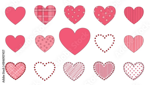 Set of Lovely Pink Heart Vector Icons for Valentine's Day and Romantic Designs