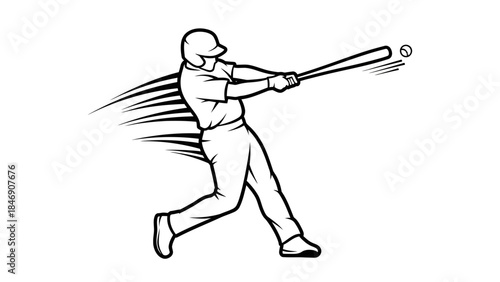 Baseball player swinging bat with motion lines
