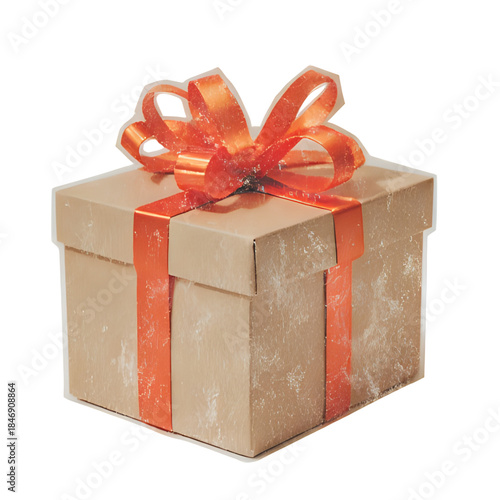 Rustic kraft paper gift box, tied with a vibrant orange ribbon and bow, representing thoughtful surprises, joy, and celebrations for birthdays, holidays, and special moments, isolated