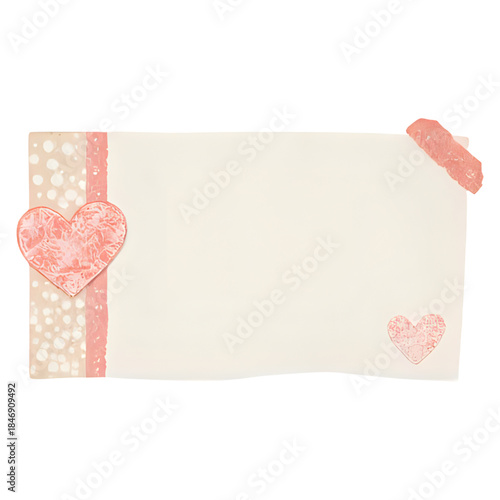 Festive heart patterned paper with decorative washi tape and subtle textures, perfect for invitations, cards, or scrapbooking elements