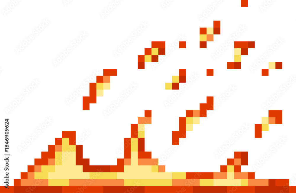 Fototapeta premium Pixel art fire flames with flying sparks effect
