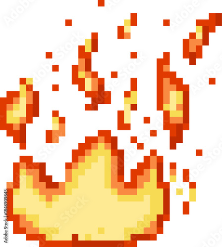Pixel art burning fire flames generating sparks