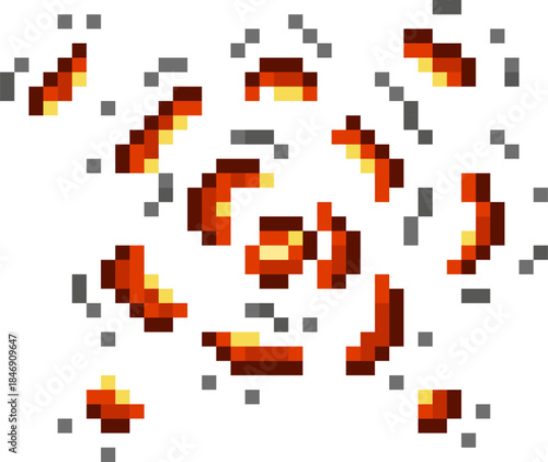 Pixel art drawing showing scattered red hot chili pieces