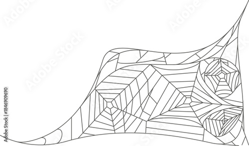 Stylized spider web border design on white background
