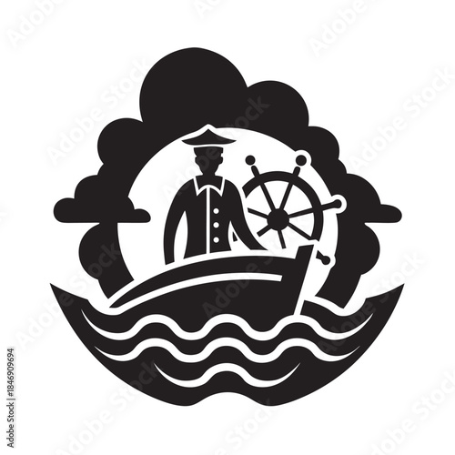Lone Captain Facing Stormy Ocean Silhouette
