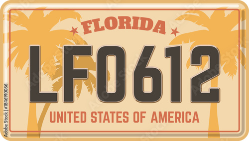 Florida license plate illustration featuring palm trees