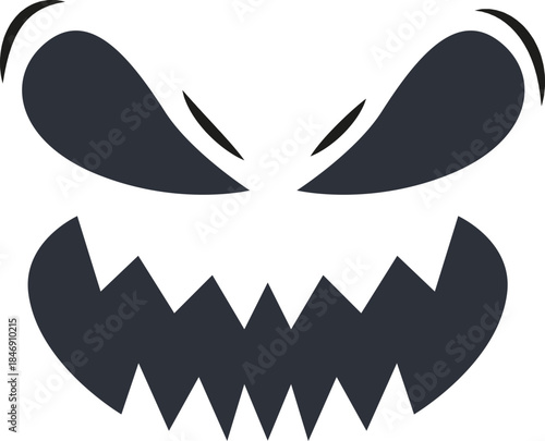 Scary monster face with sharp teeth expressing anger