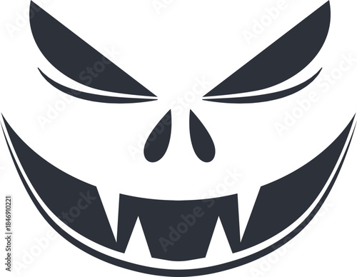 Scary Halloween pumpkin face smiling with fangs