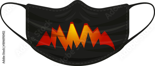 Black face mask featuring halloween monster mouth design