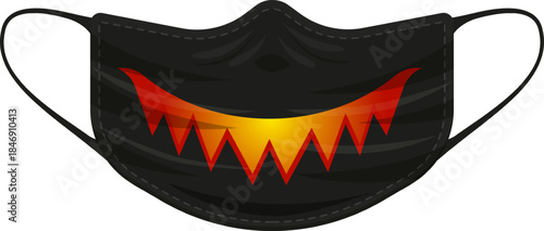 Black face mask featuring scary monster mouth design