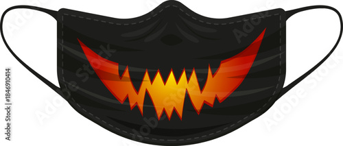 Black face mask with frightening Halloween monster smile