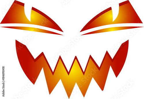 Scary orange pumpkin monster face Halloween vector art