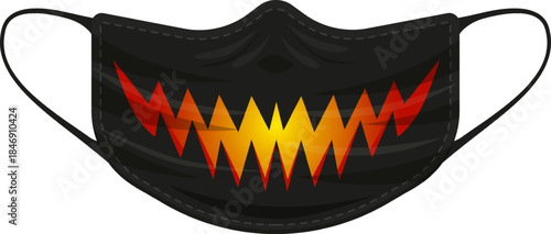 Black face mask featuring scary monster mouth design