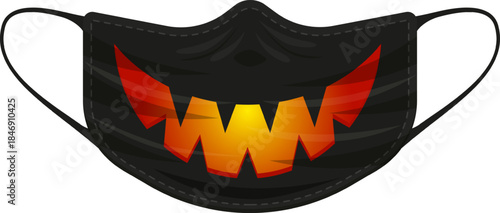 Black face mask featuring scary halloween pumpkin design