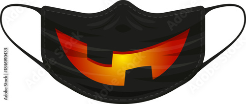 Black face mask with scary Halloween jack o lantern face