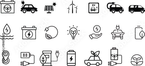 Sustainable energy and eco friendly transportation icons