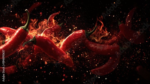 Wallpaper Mural A flaming red chili pepper glows against a dark black background creating a bold spicy visual concept. Torontodigital.ca