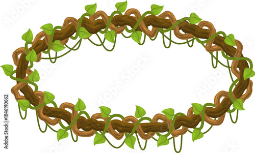 Tropical jungle liana vines with green leaves frame